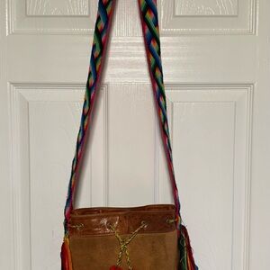 Nena & Co 100% Peace Pilgrim crossbody bag. Brown and Multicolor Women's Bag